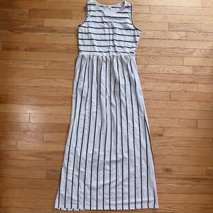 Hount Womens Striped Sleeveless Maxi Dress‎ White Black Crew Neck Stretch Size M